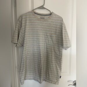 Patagonia Men's Striped Gray and Cream Tee